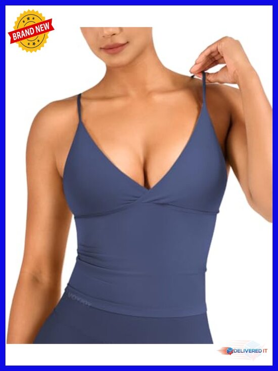 Tops - Twist Front Backless Deep V Padded Longline Workout Top | Seamless Movable
